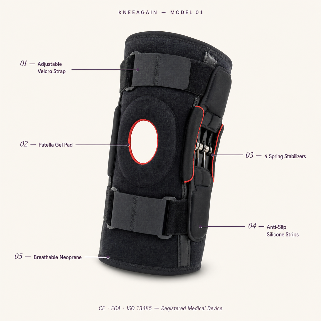 KneeAgain — Adjustable Open-Patella Knee Brace for Arthritis